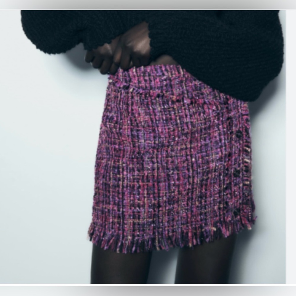 💜💜ZARA PURPLE MULTI METALLIC TEXTURED WEAVE TWEED SKIRT-💜💜NWT - Picture 4 of 16